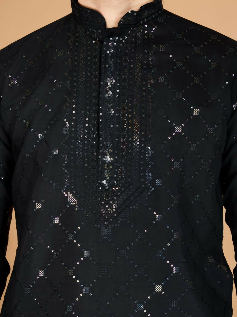 Vastranavya Black Exclusive Festival Wear Viscose Silk Thread & Sequence Embroidered Work Kurta with Dupatta