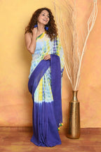 Very Much Indian Tie & Dye Handloom Mul Cotton Saree - Blue Green - Distacart