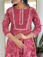 The52 Women's Beautiful Rayon Fabric Printed Work Flared Kurta Pant and Dupatta Set - Distacart
