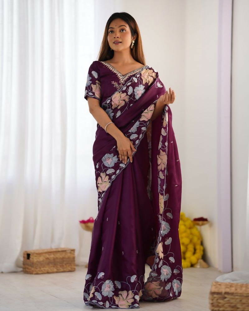 Vamsee Sharmila Purple Tissue Silk Saree