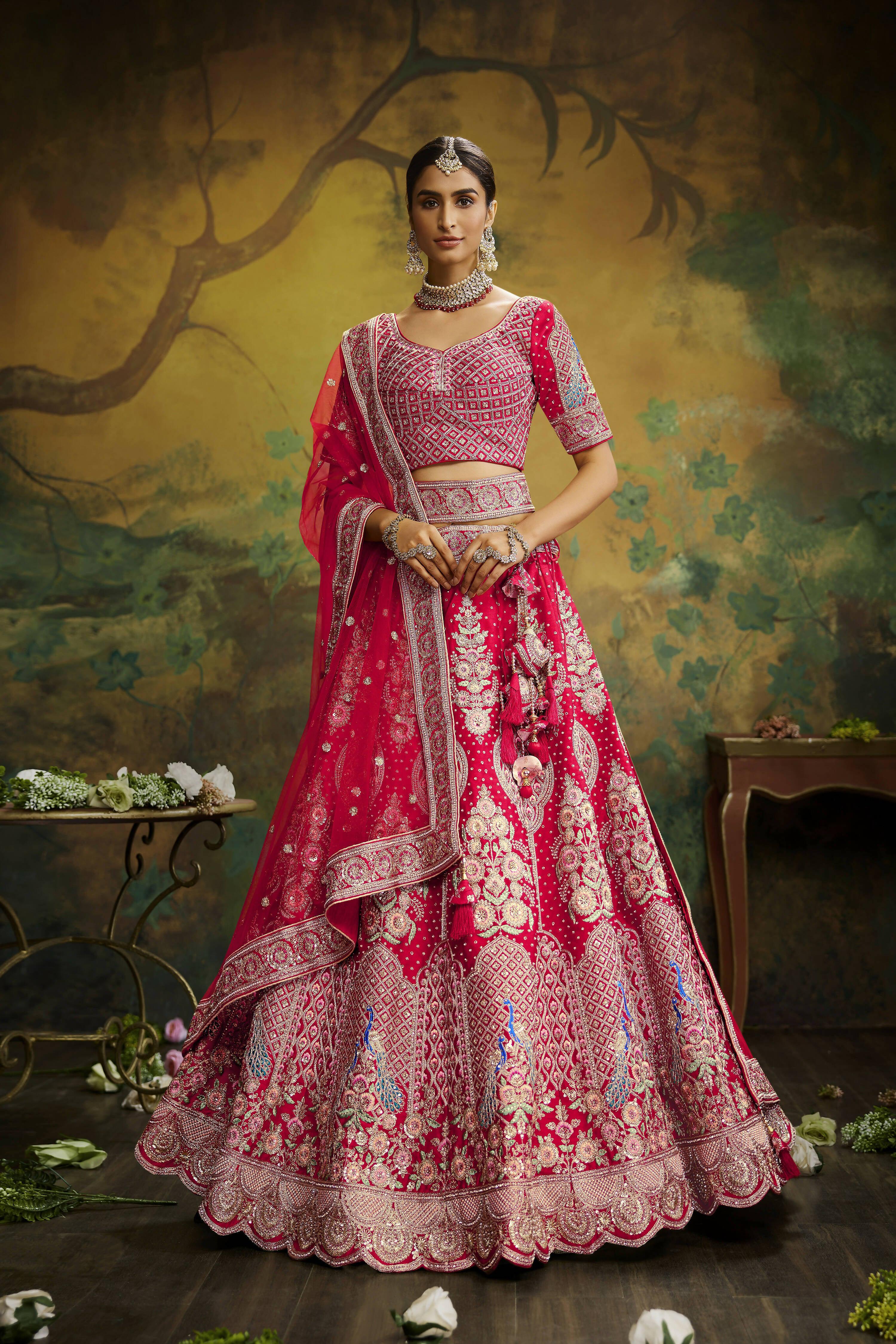 House of Panchhi Red Pure Silk Moti & Zarkan heavy embroidery Lehenga choli & Dupatta