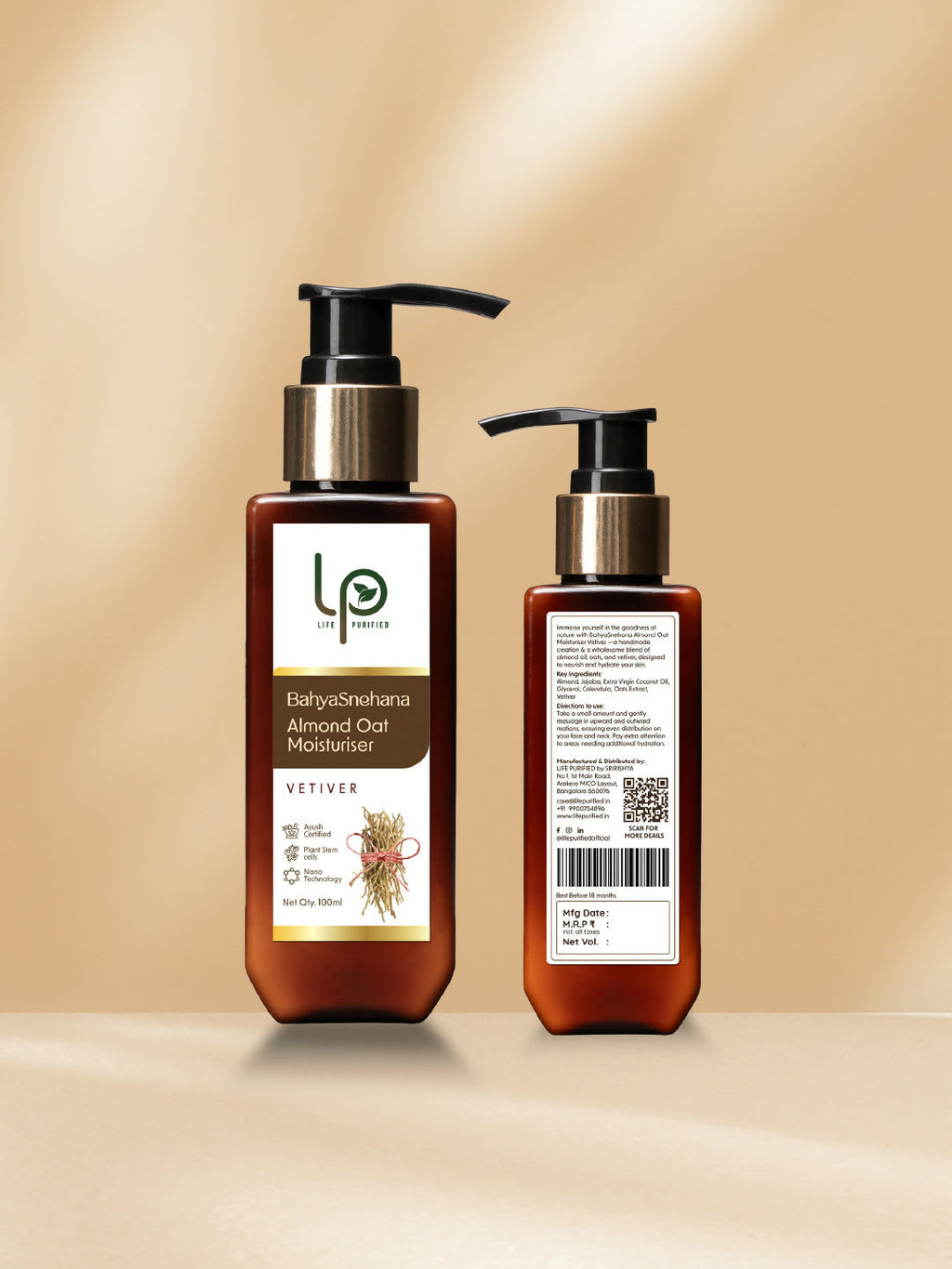 Life Purified Bahyasnehana Almond Oat Moisturiser - Body Lotion - Vetiver