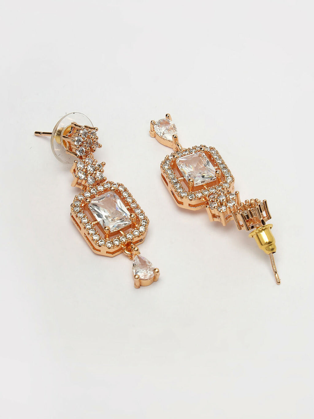 NVR Women's Gold-Polished American Diamond Studded Handcrafted Jewellery Set