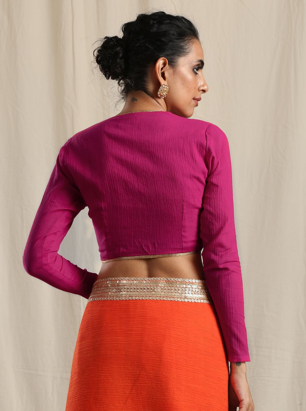 trueBrowns Pink Crinkle Gota Blouse