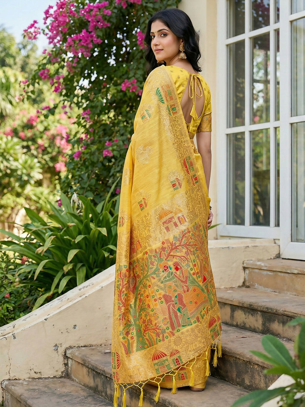Shree Shyam Fashion Yellow Linen Cotton Saree - Distacart