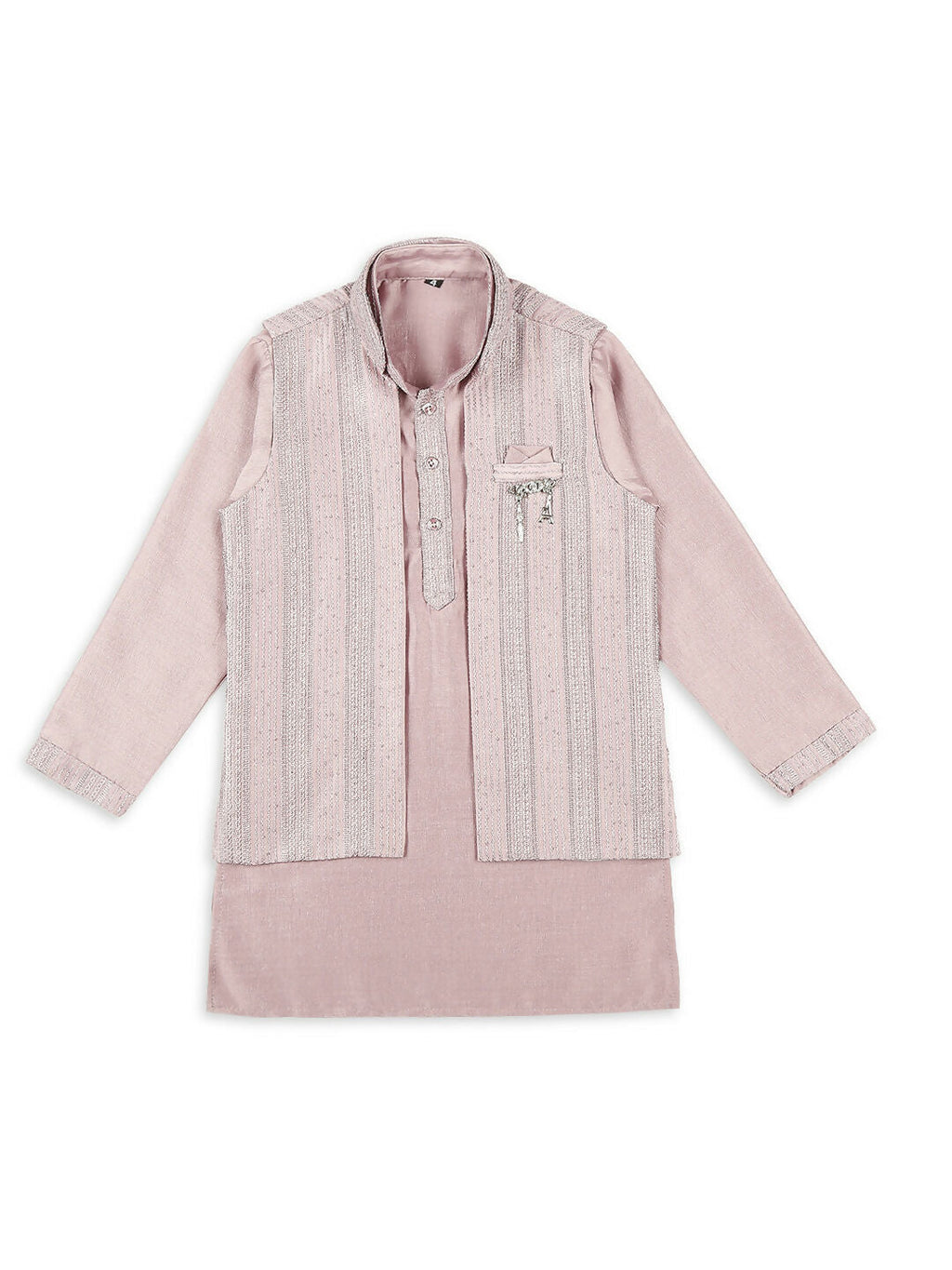 Joban Fashion Kids Island Embroidery Sequence Full Sleeves Kurta, Pyjama Set with Nehru Jacket - Pink - Distacart