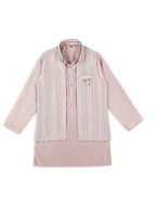 Joban Fashion Kids Island Embroidery Sequence Full Sleeves Kurta, Pyjama Set with Nehru Jacket - Pink - Distacart