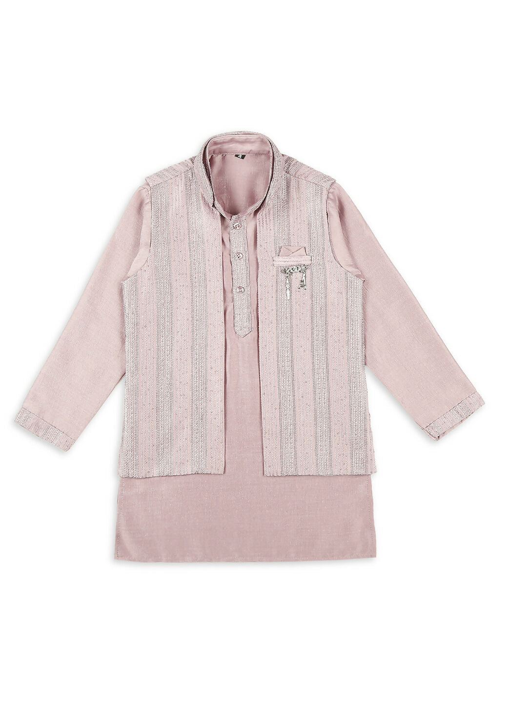 Joban Fashion Kids Island Embroidery Sequence Full Sleeves Kurta, Pyjama Set with Nehru Jacket - Pink - Distacart