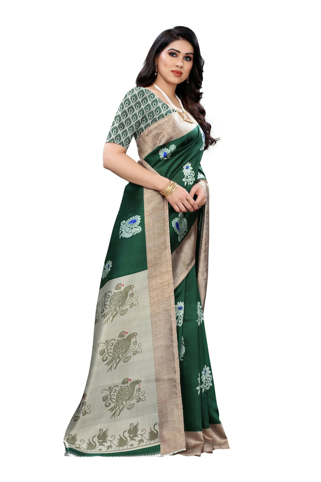 Vamika Green Printed Art Silk Saree