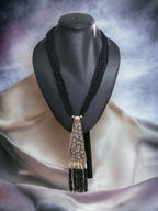 Inhanns Day-To-Dinner Tie Shaped Oxidized Black Metal Multi-Layered Long Only Necklace - Black