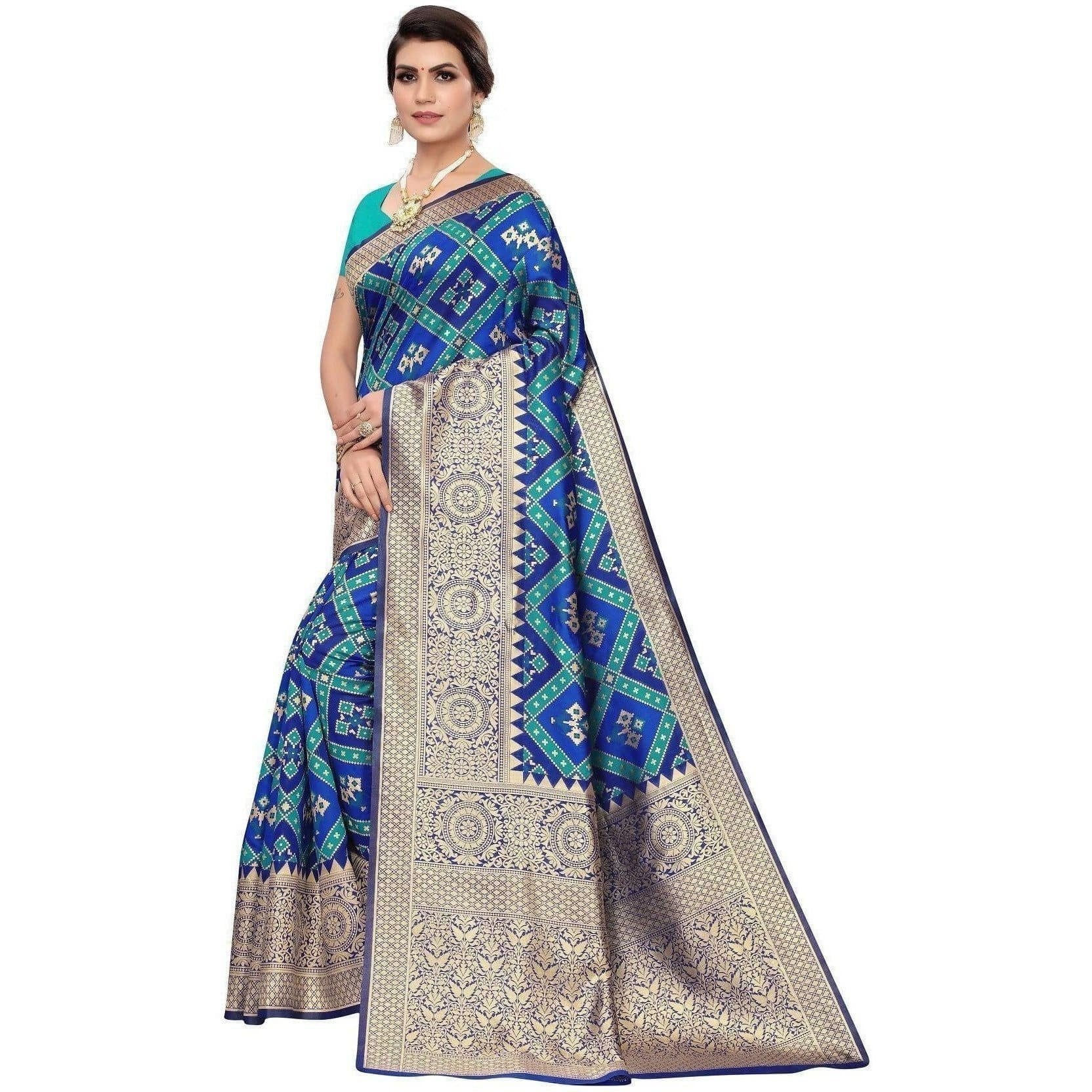 Vamika Banarasi Jaquard Blue Weaving Saree (Banarasi 18)