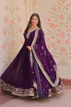 Joban Fashion Purple Georgette Sequence Embroidery Work Kurta Set - Distacart