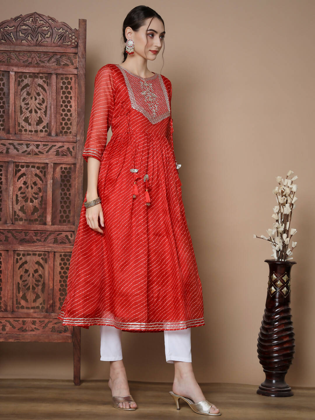 Indian Clothing Myshka Women's Red Anarkali Kurta