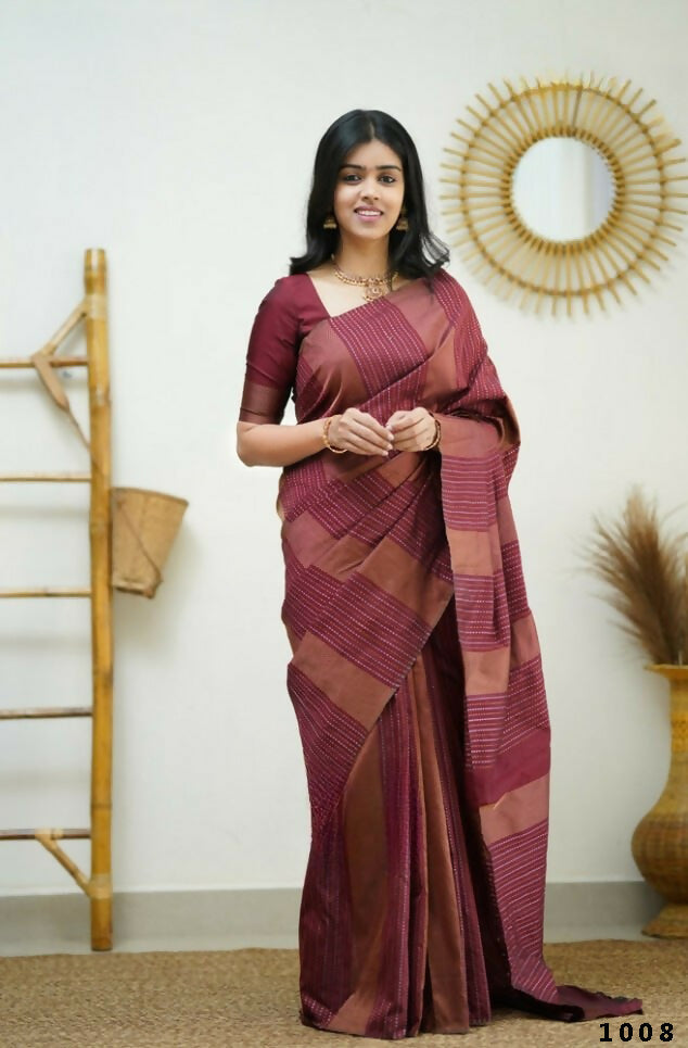 Partywear Designer Maroon Banarasi Silk Fancy Saree - Starwalk