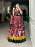 Vastranavya Traditional Printed Tusser Silk Lehenga Choli - Maroon