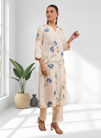 Joban Fashion Cream Linen Embroidered Readymade Long Kurta With Pant - Distacart