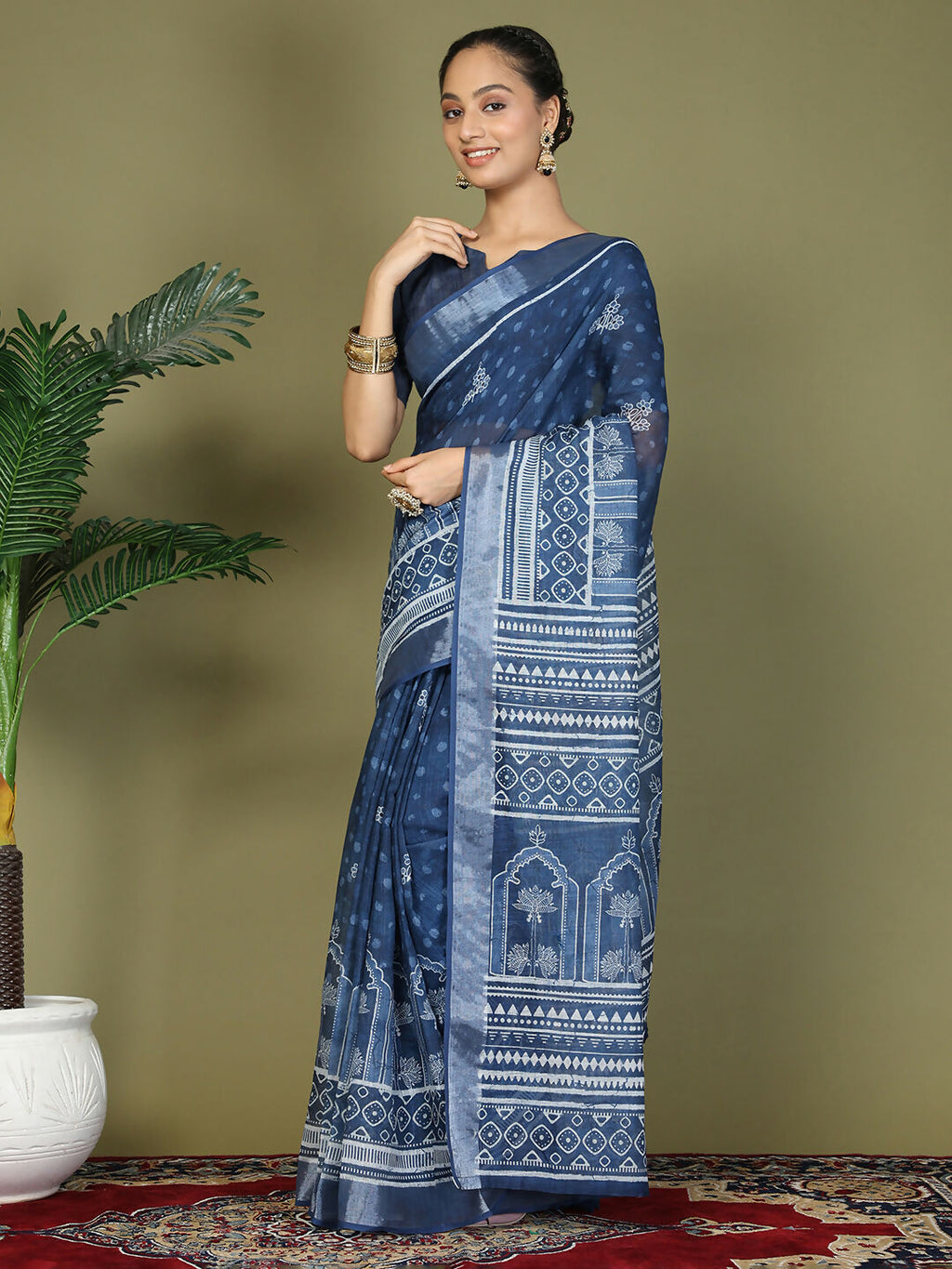 Shree Shyam Fashion Cotton Blue Saree - Distacart