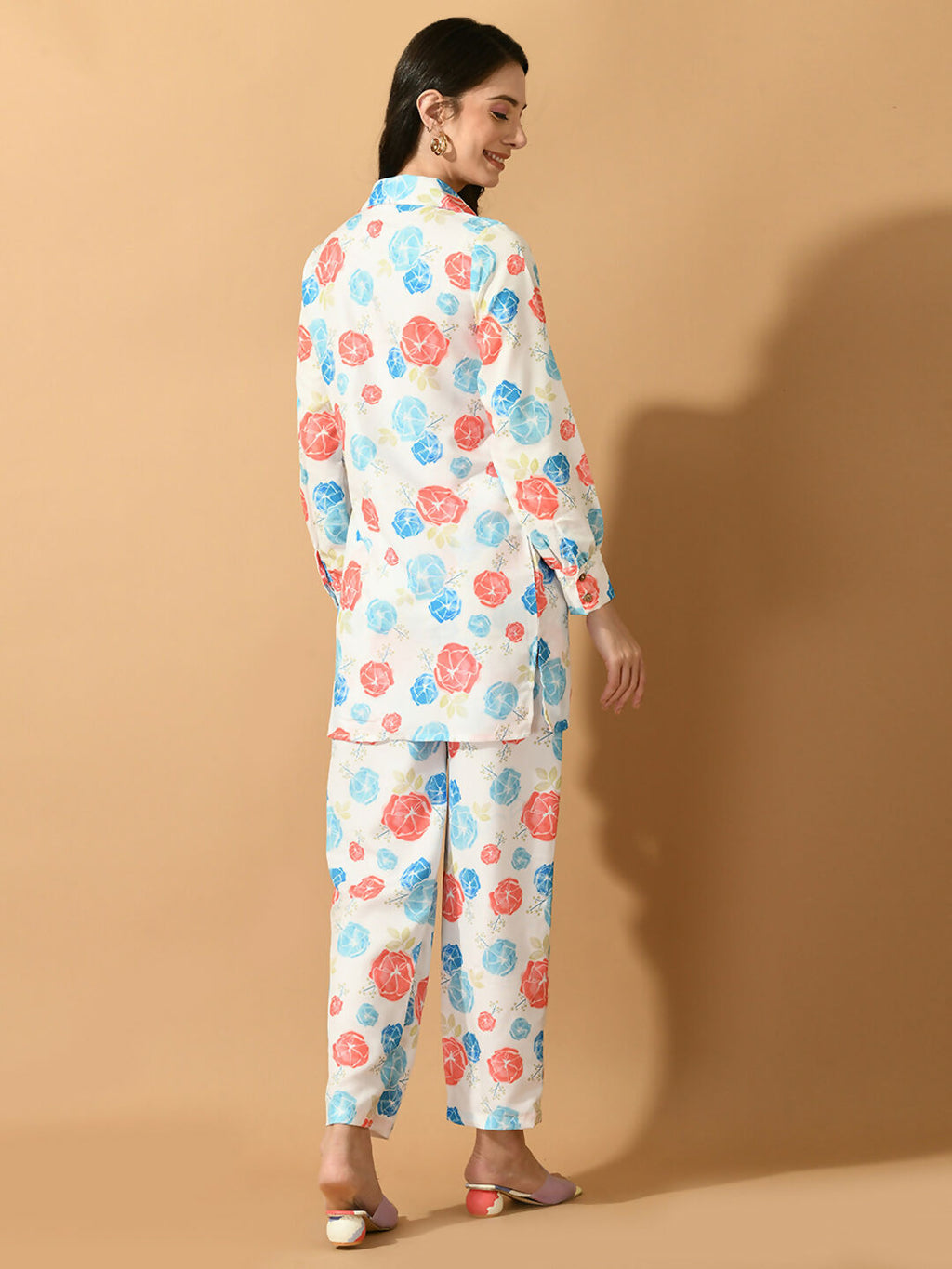 Myshka Women's White Printed Shirt With Trousers