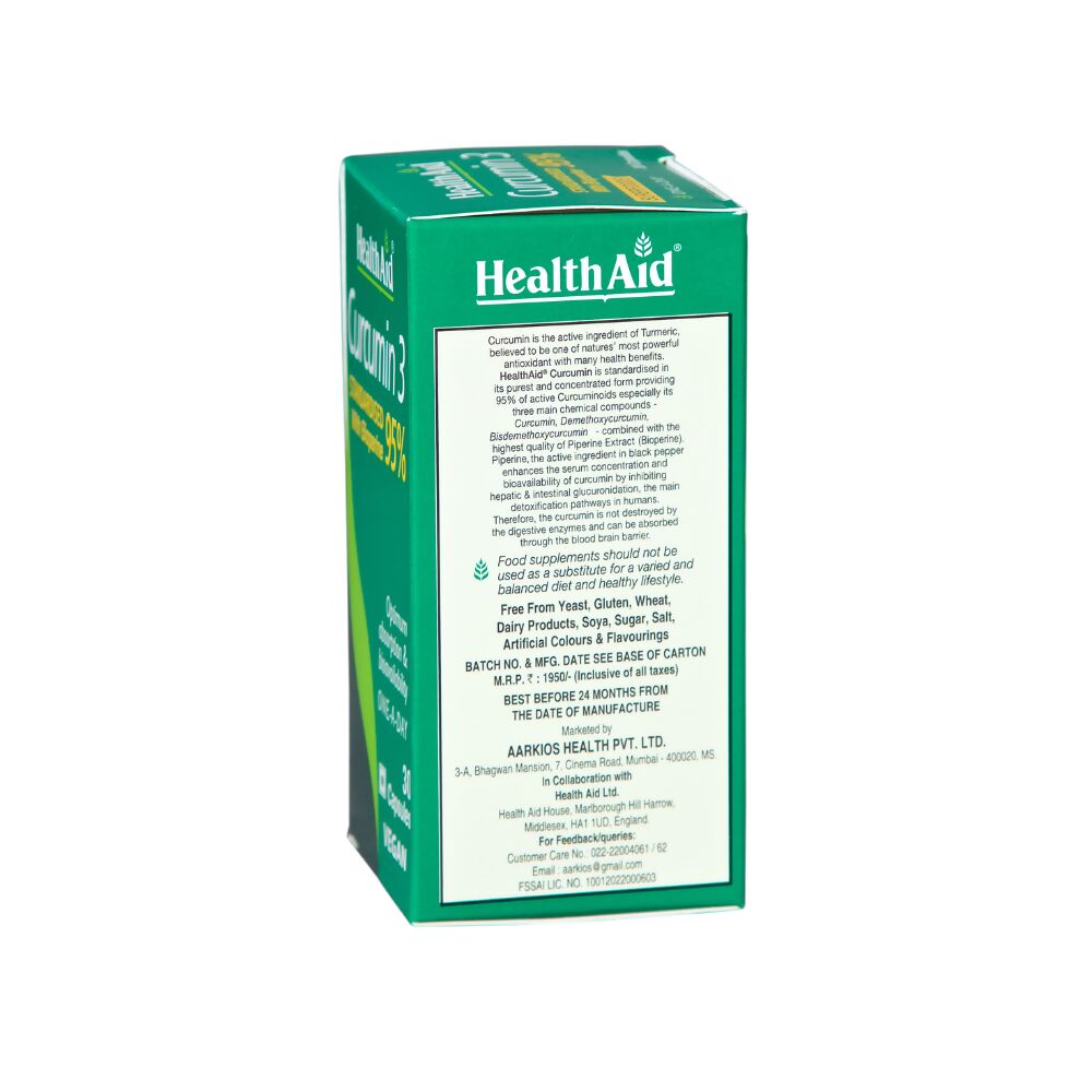 HealthAid Curcumin 3 Standardised with Bioperine 95% Capsules - Distacart