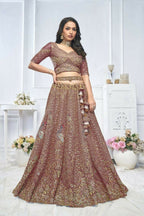 Kesar Fab Purple Net Embroidered Lehenga