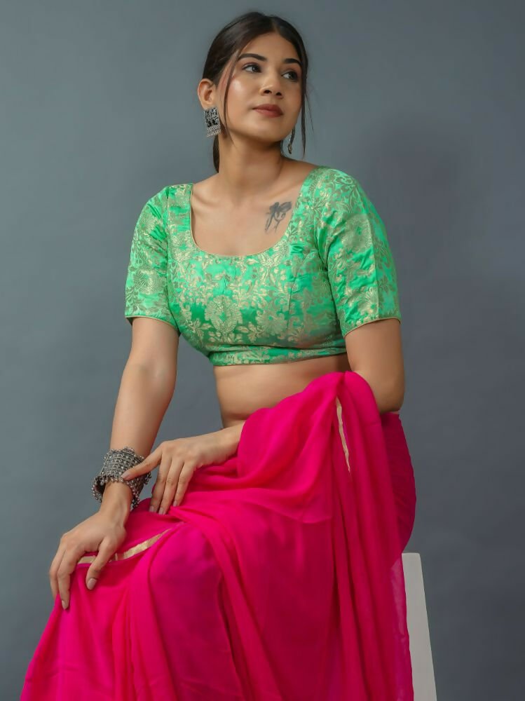 Amodini Designer Studio Women's Banarsi Brocade Rama Green Blouse