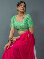 Amodini Designer Studio Women's Banarsi Brocade Rama Green Blouse