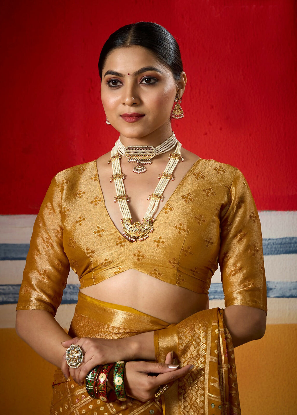 Joban Fashion Yellow Dull Moss Brasso Saree - Distacart
