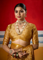 Joban Fashion Yellow Dull Moss Brasso Saree - Distacart
