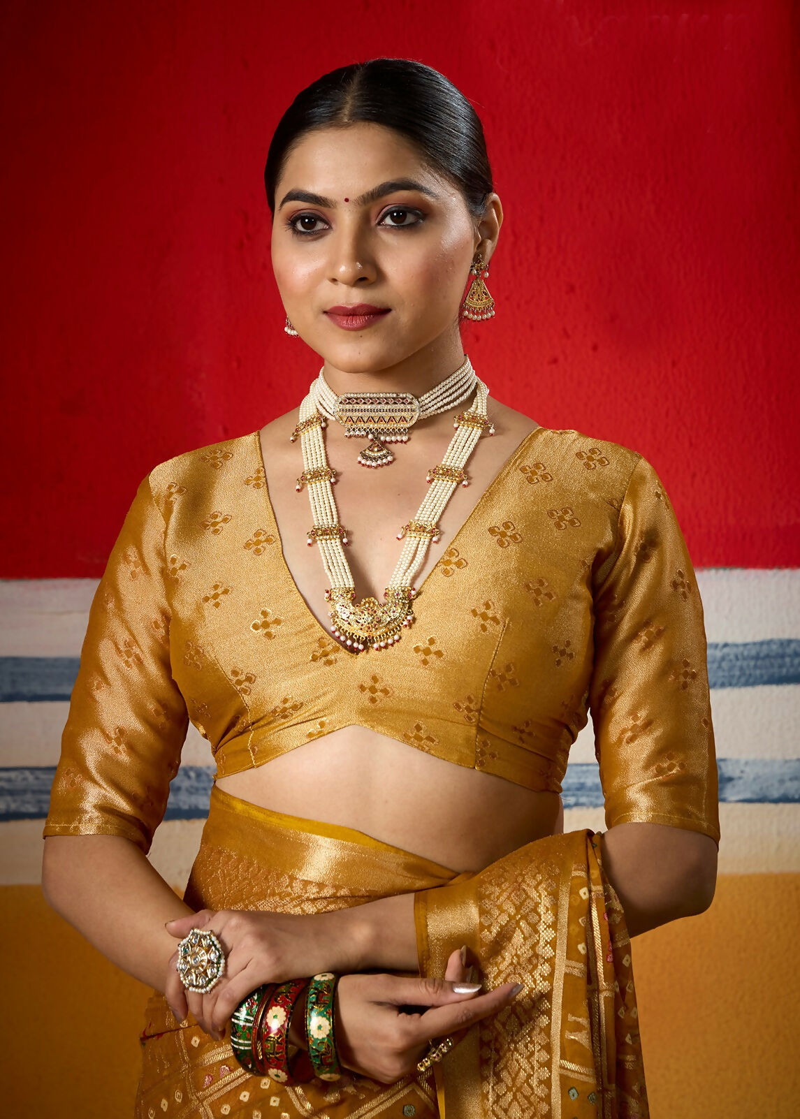 Joban Fashion Yellow Dull Moss Brasso Saree - Distacart