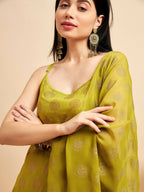 Lime Green & Golden Ethnic Motifs Print Kurta with Palazzo & Dupatta - Vishwa