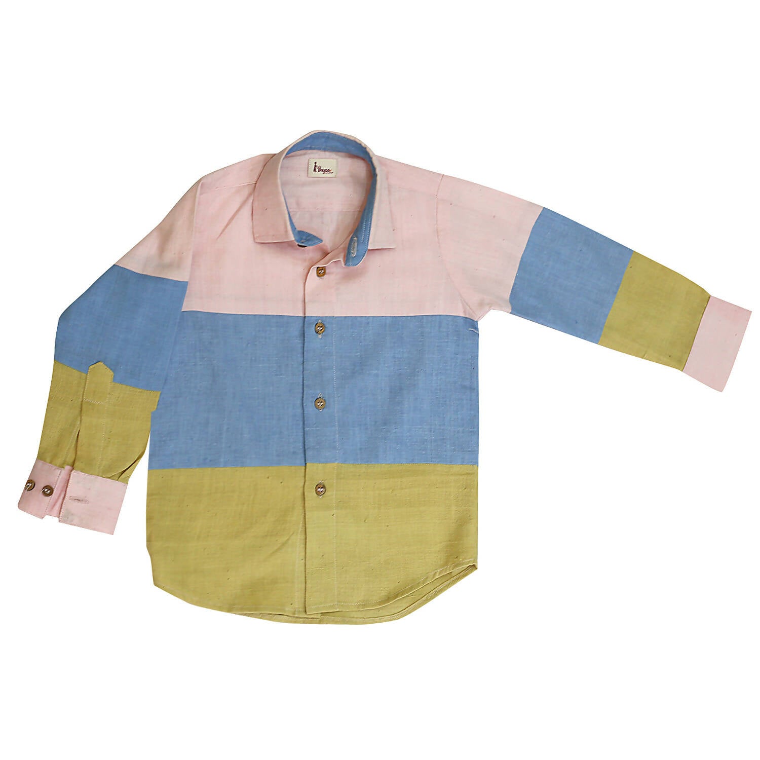 Mhyssa Blue and Yellow Color Blocked Shirt