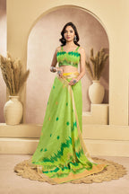 Vastranavya Mint Green Digital Printed Linen Ready To Wear Pocket Saree with Unstitched Blouse - Distacart