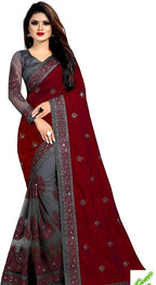 Dishitha Creation Indian Women's Designer Embroidered Art Silk Saree - Maroon