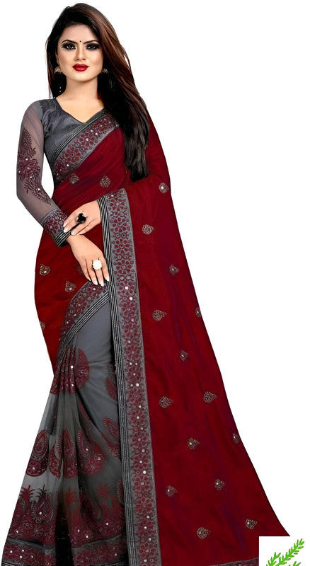 Dishitha Creation Indian Women's Designer Embroidered Art Silk Saree - Maroon