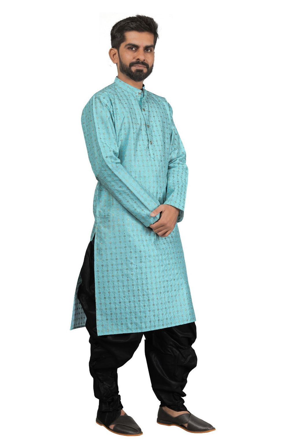 DEIANA'S Fancy Black Dhoti Embroidery kurta Set For Men's (Sky Blue)