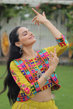 Evanik Navratri Parrot Roamn Fabric With Kutchi Work Koti Style Blouse Stitched Lehenga Choli