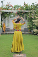 Evanik Navratri Parrot Roamn Fabric With Kutchi Work Koti Style Blouse Stitched Lehenga Choli