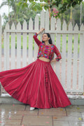 Evanik Navratri Maroon Roamn Fabric With Kutchi Work Koti Style Blouse Stitched Lehenga Choli