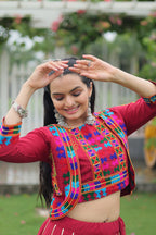 Evanik Navratri Maroon Roamn Fabric With Kutchi Work Koti Style Blouse Stitched Lehenga Choli