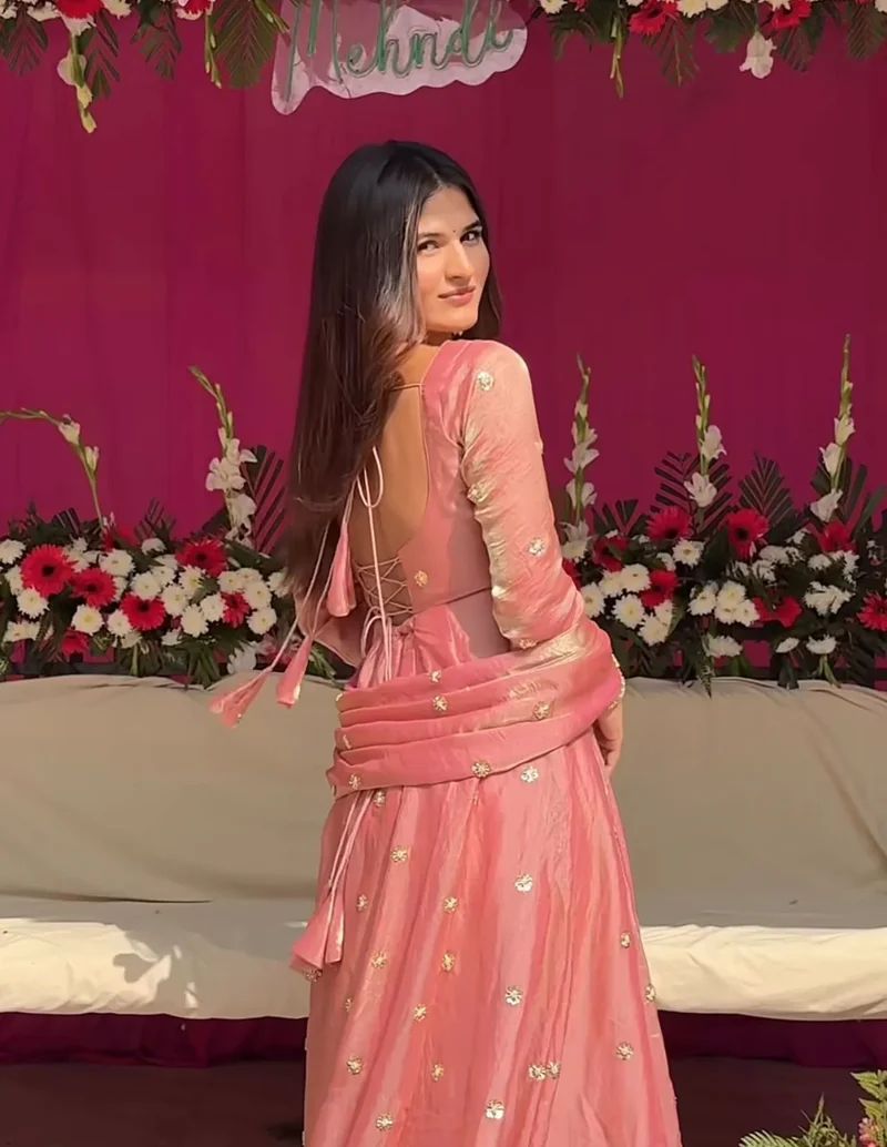 Yash Enterprise Peach Fendy Silk Party Wear Embroidery Suit Set - Distacart