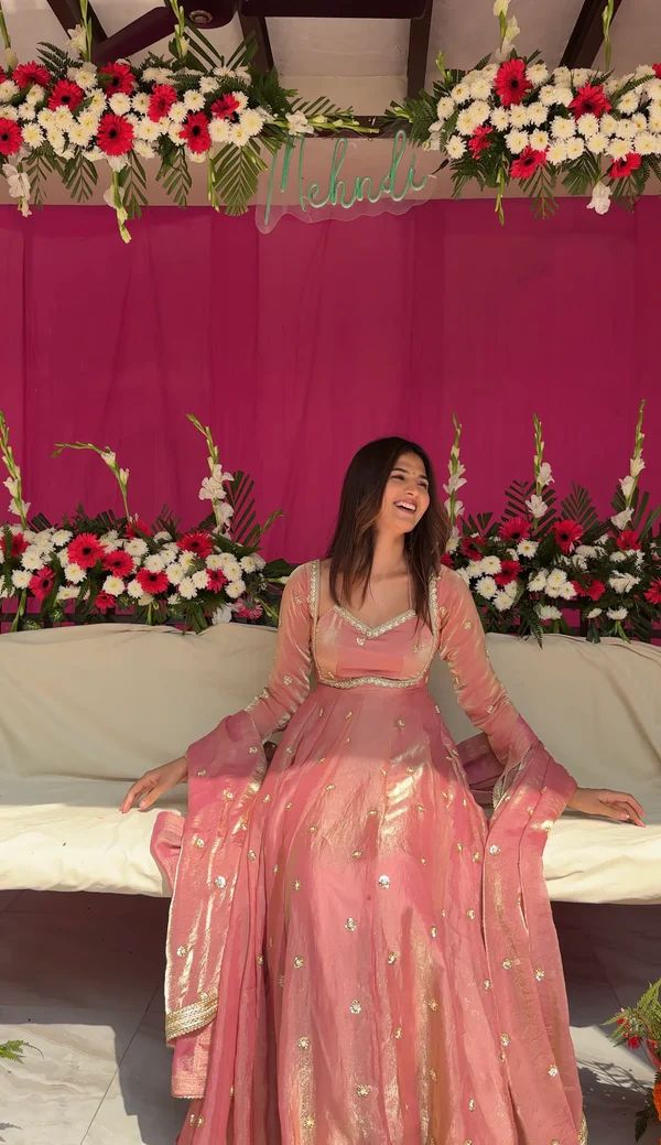 Yash Enterprise Peach Fendy Silk Party Wear Embroidery Suit Set - Distacart