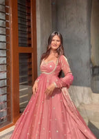 Yash Enterprise Peach Fendy Silk Party Wear Embroidery Suit Set - Distacart