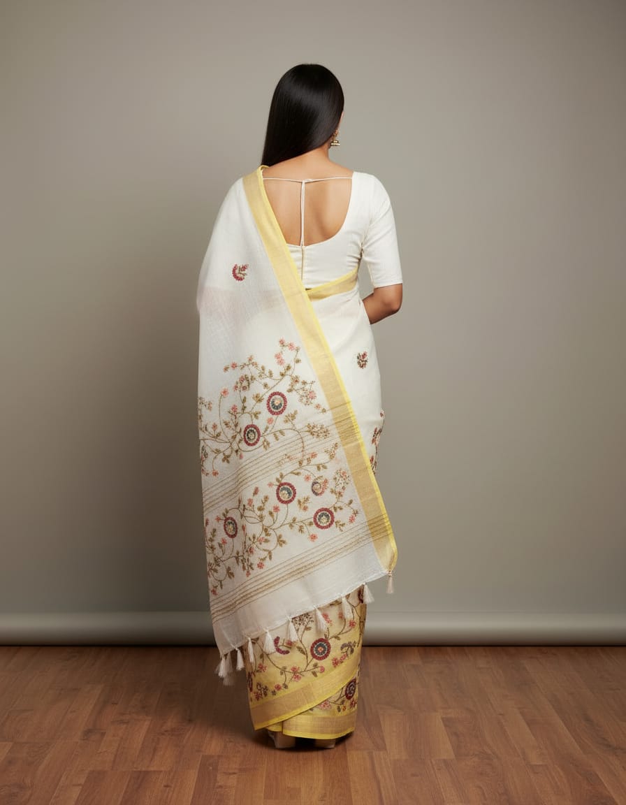 Morchari Mal Chanderi with all over Kantha Hand Work Saree - Distacart