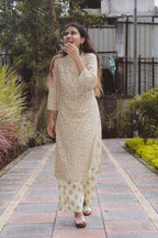 Jompers Women Yellow Floral Printed Kurta with Palazzos - Distacart