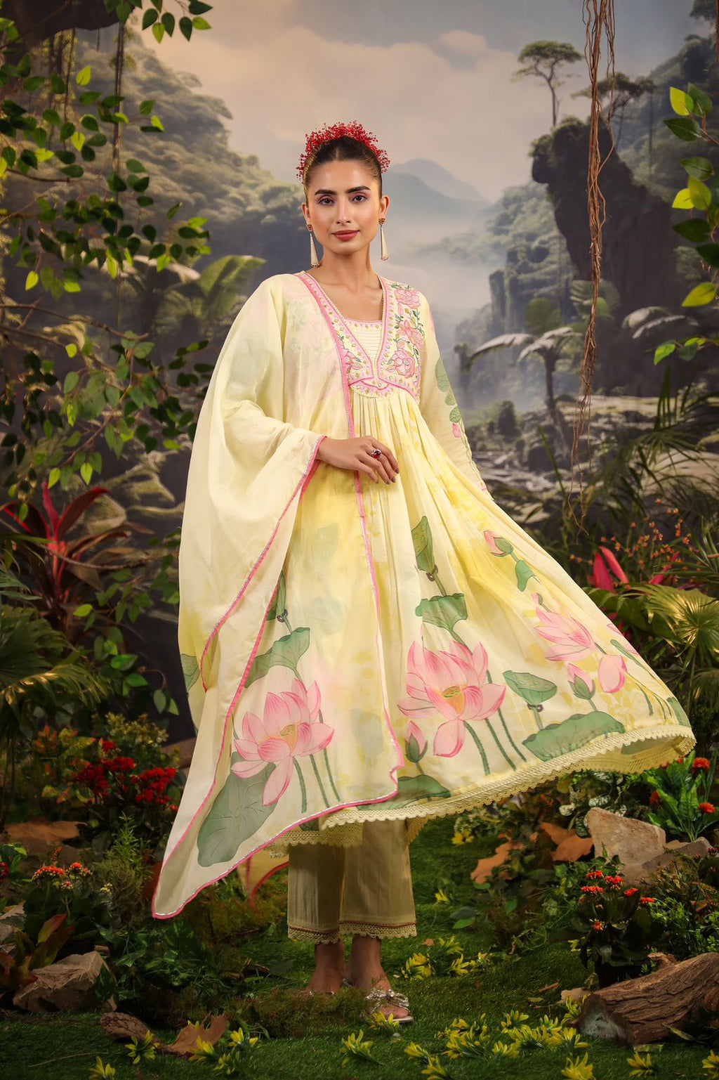 Alia Cut Embroidered & Floral Printed Kurta With Pant & Dupatta Luxury Premium, Multicolor - Hiral Fashion - Distacart