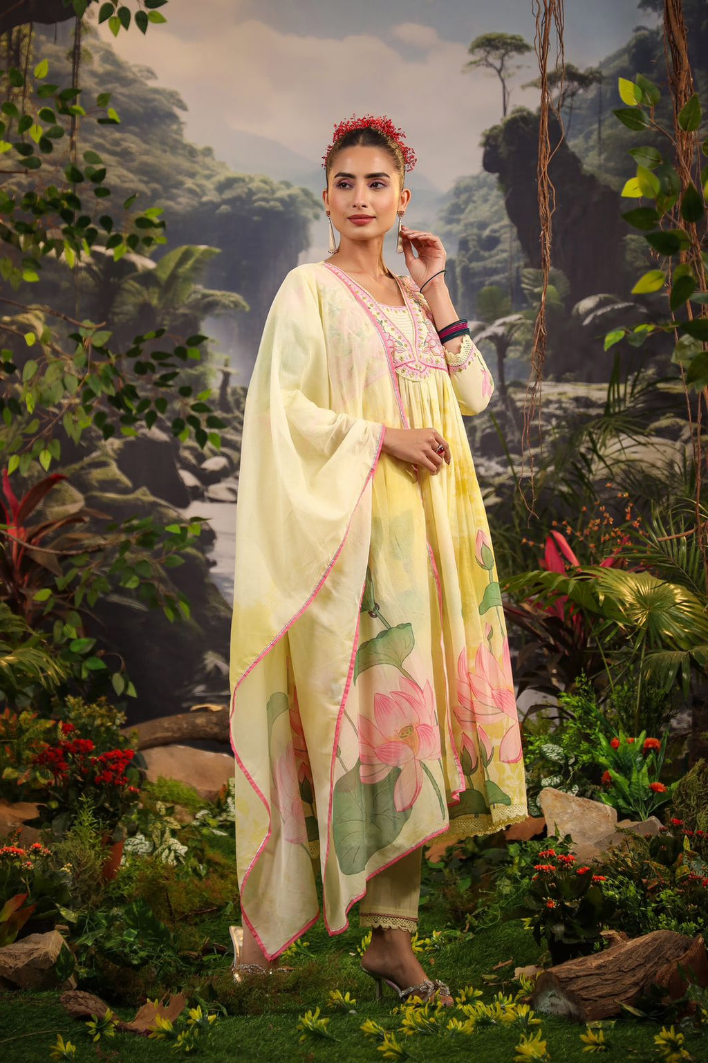 Alia Cut Embroidered & Floral Printed Kurta With Pant & Dupatta Luxury Premium, Multicolor - Hiral Fashion - Distacart