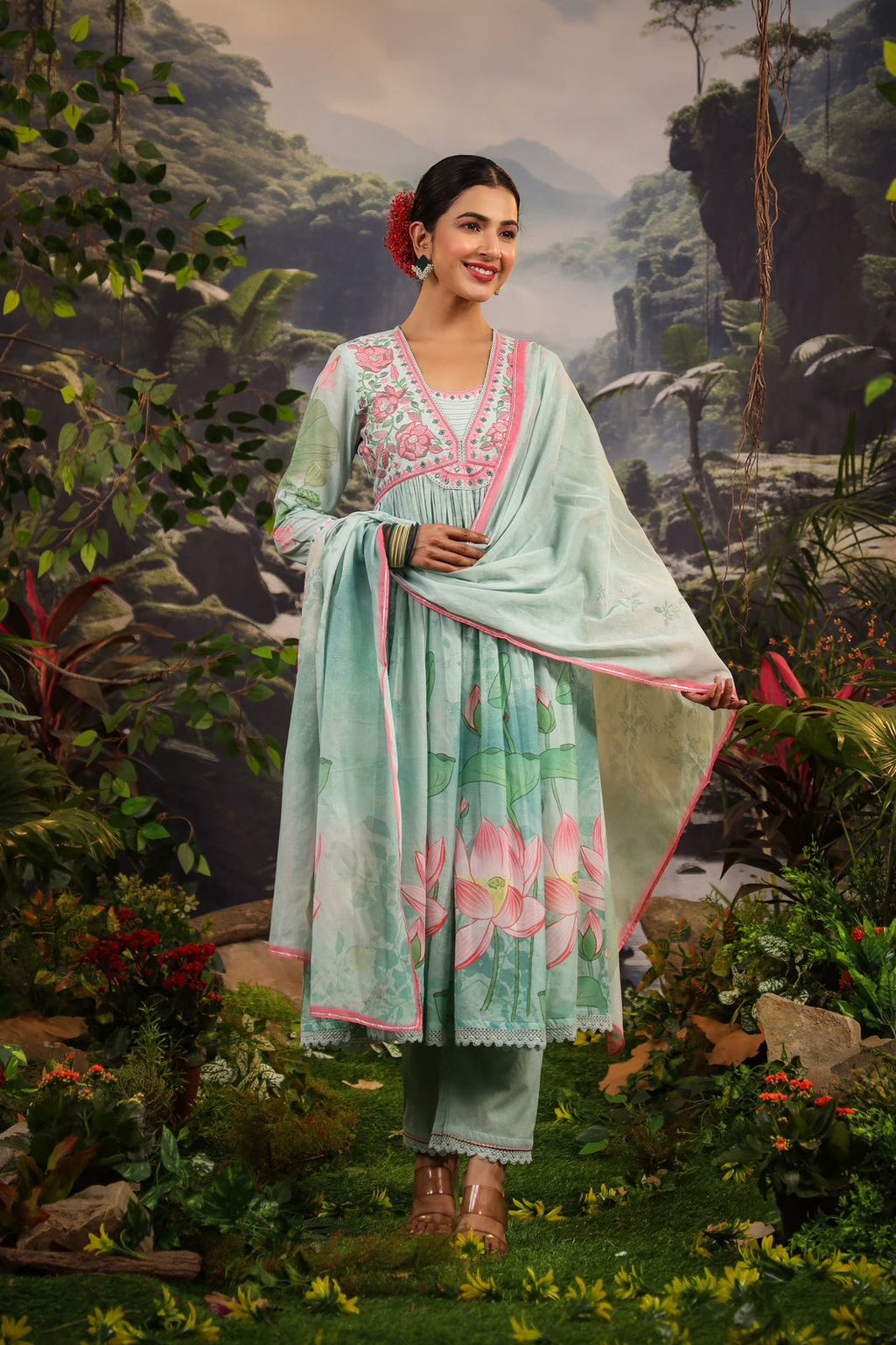 Alia Cut Embroidered & Floral Printed Kurta With Pant & Dupatta Luxury Premium, Multicolor - Hiral Fashion - Distacart