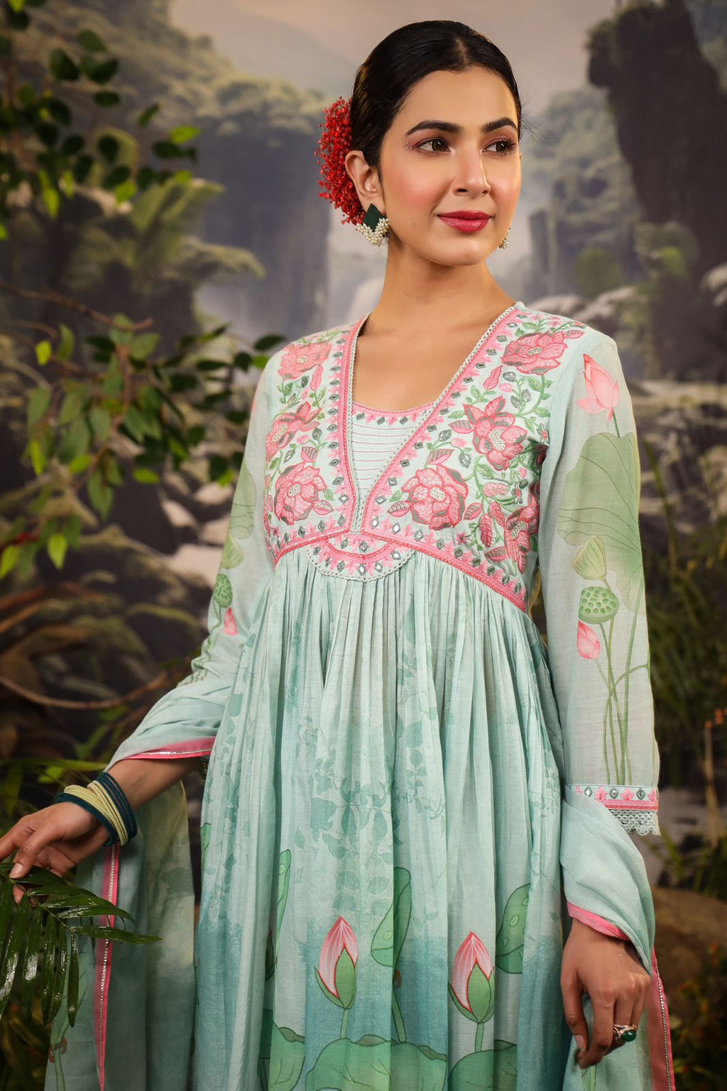 Alia Cut Embroidered & Floral Printed Kurta With Pant & Dupatta Luxury Premium, Multicolor - Hiral Fashion - Distacart