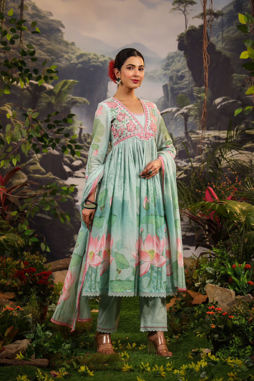 Alia Cut Embroidered & Floral Printed Kurta With Pant & Dupatta Luxury Premium, Multicolor - Hiral Fashion - Distacart