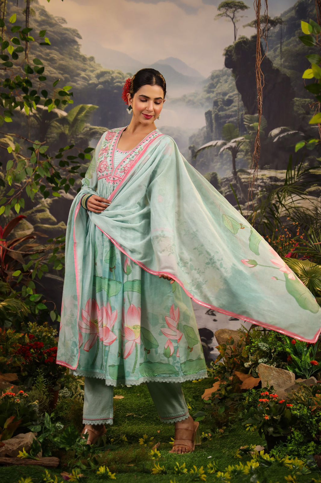 Alia Cut Embroidered & Floral Printed Kurta With Pant & Dupatta Luxury Premium, Multicolor - Hiral Fashion - Distacart